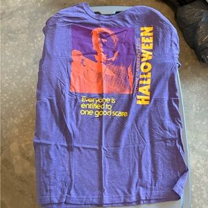 Halloween John Carpenter Graphic Tee - Purple with Orange & Yellow Print